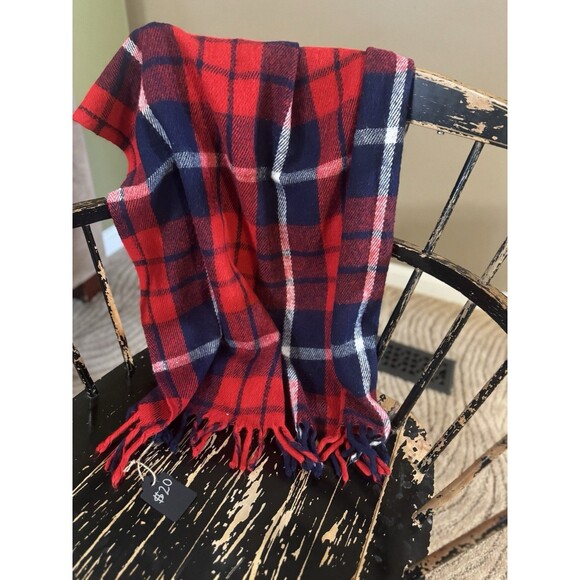 Faribault Woolen Mills Co Red Plaid Tartan Fringed Acrylic Blanket Lap Throw - Picture 1 of 2